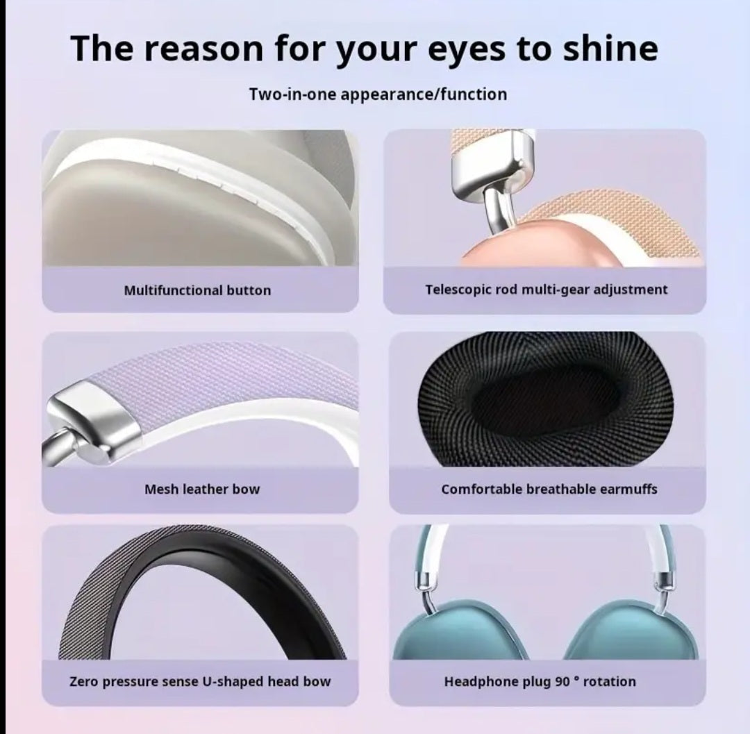 Over-Ear Wireless Headphones with Built-in Mic, Foldable & Rotatable Design, Low-Latency Gaming, USB-C Charging, Compatible with PC, Tablet, TV, Phone - Portable & Stretchable